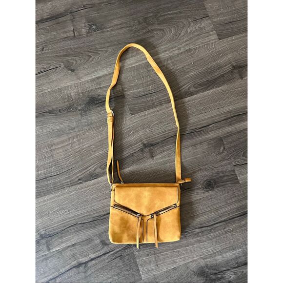 Maurices Yellow Faux Suede Clutch – Crossbody Bag – 6 Pockets – Removable Strap - Picture 1 of 5